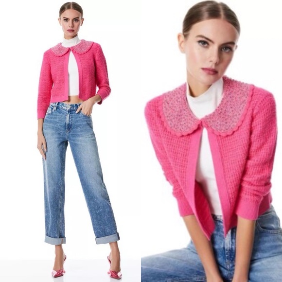 ALICE + OLIVIA Akira Embellished Cardigan in Pink - M - Picture 1 of 12